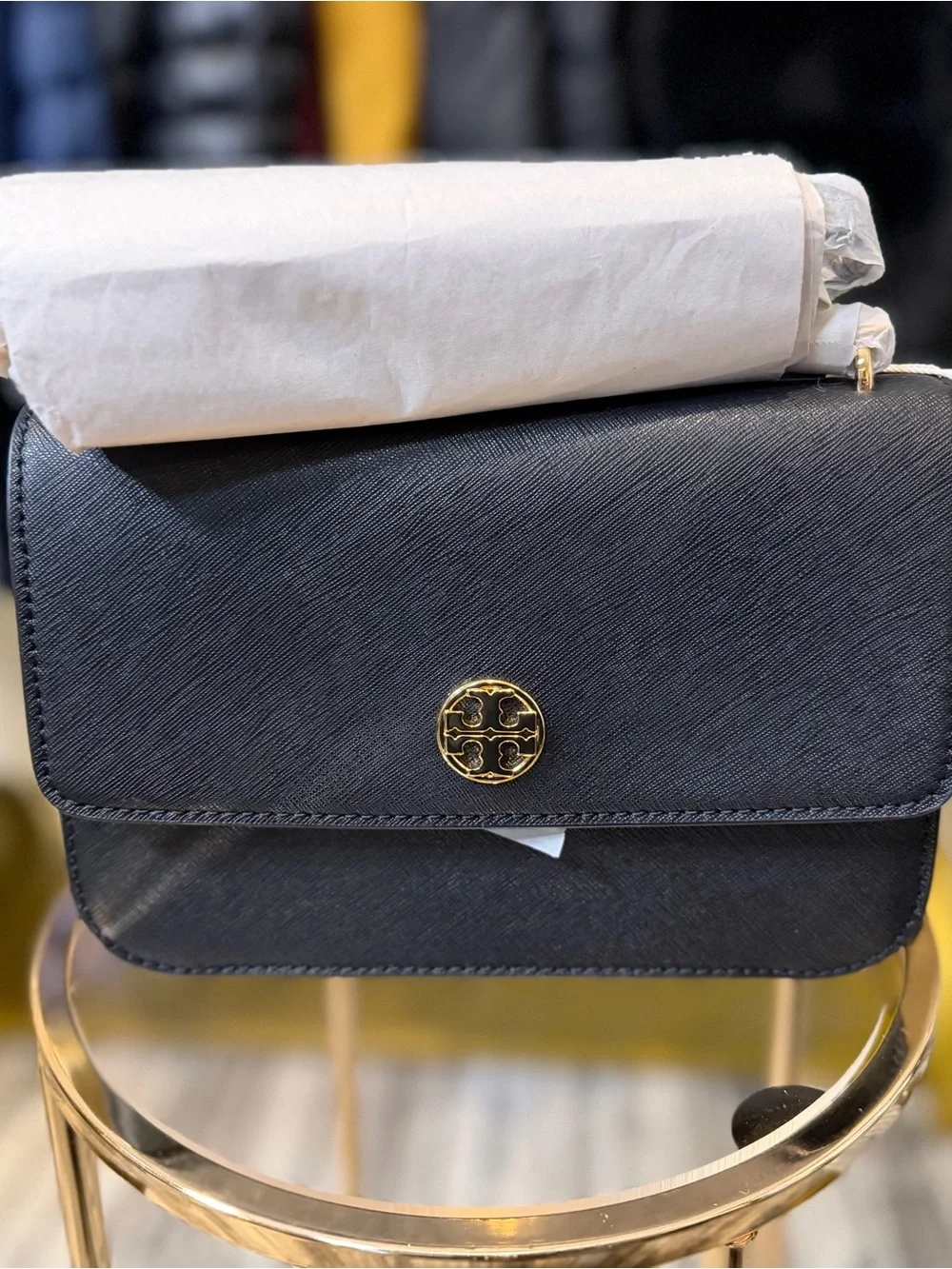 New!!! Tory Burch Black Leather Crossbody with Gold Logo Accent